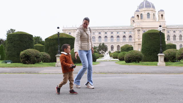 Mother and son, exploring Vienna, Austria