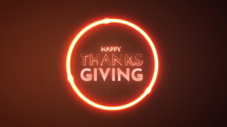 Happy Thanksgiving neon circle sign design. 4k