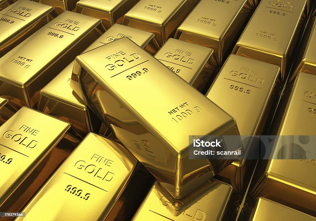 Rows of gold bars See also: Ingot Stock Photo