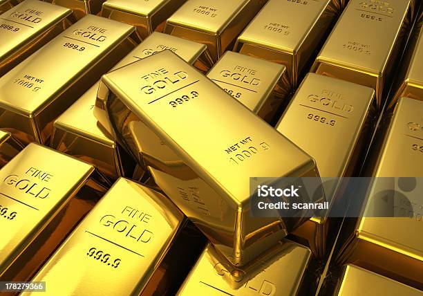 Rows Of Gold Bars Stock Photo - Download Image Now - Ingot, Backgrounds, Bank - Financial Building