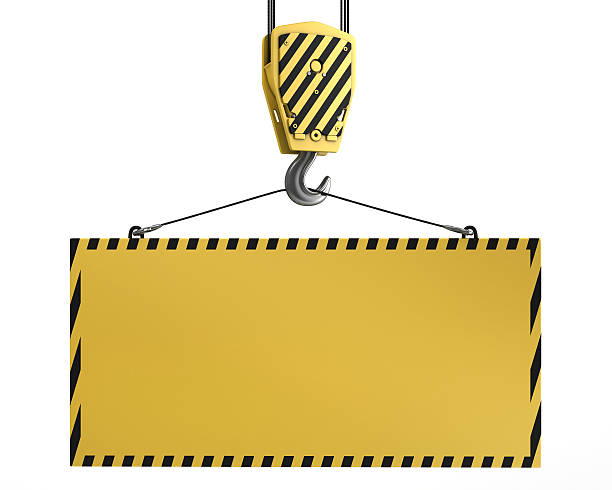 istock Yellow crane hook lifting blank plate for design purposes 178279662