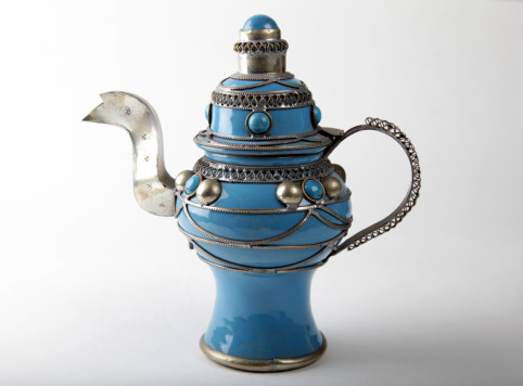 Tunisian blue decorated silver teapot in ancient arabic style