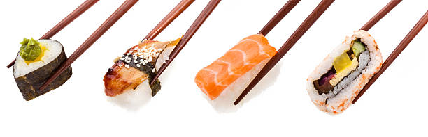 istock Sushi with chopsticks shot on white 178280445