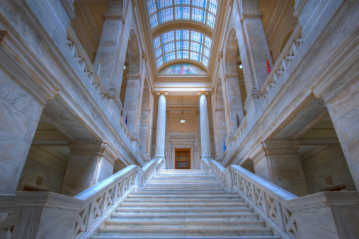 Marble steps leading to the state house of representatives.