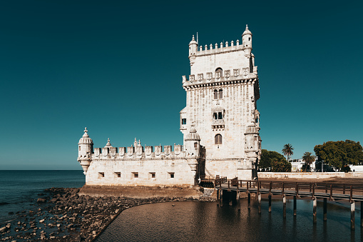 Torre de Belem in Lisbon, Portugal. Famous tourist attraction.