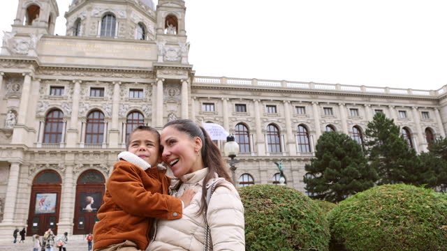 Mother and son, exploring Vienna, Austria