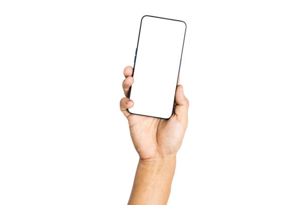istock Hand holding black smartphone isolated on white background 1782863650
