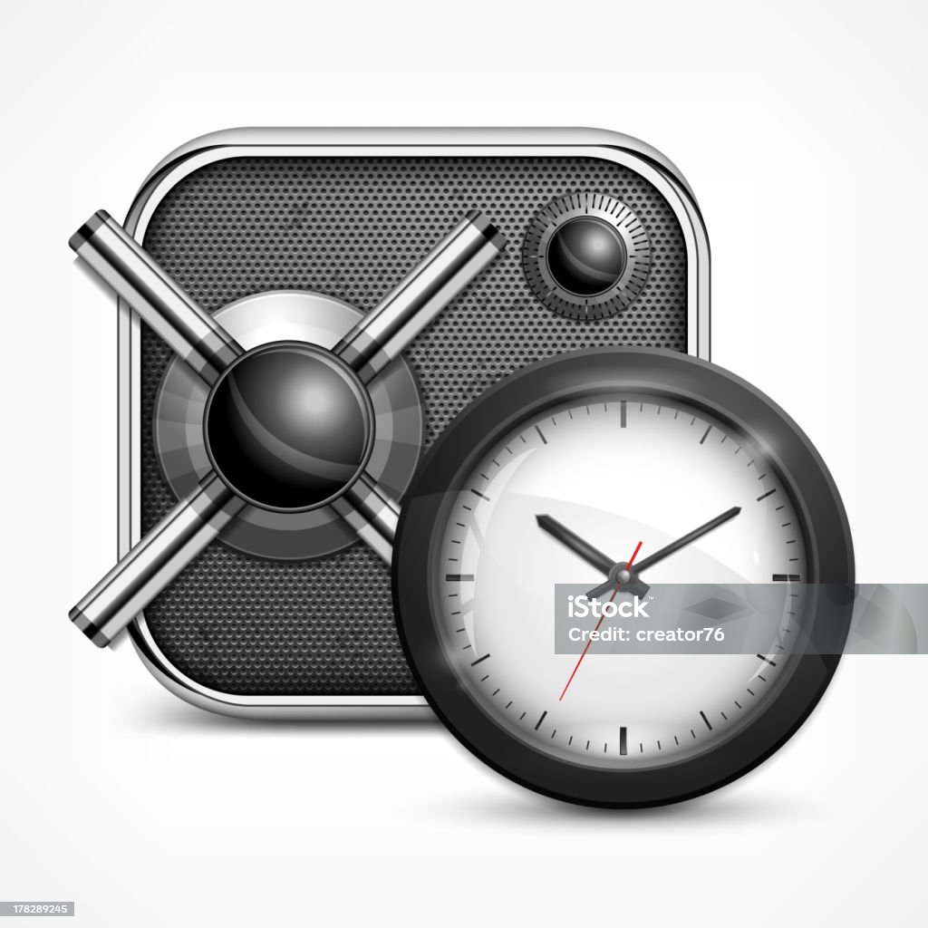 Cofre ícone & relógio - Vetor de Aço royalty-free