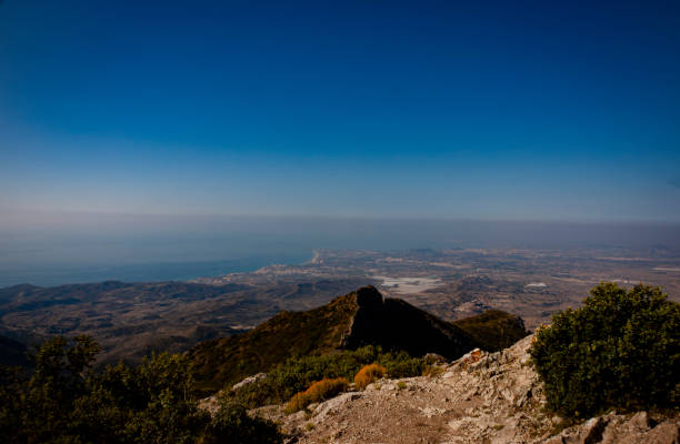 Views of Alicante from halfway up Cabeçó d'Or mountain stock photo