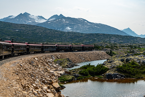 White Pass Summit excursion tour train, Alaska, USA.