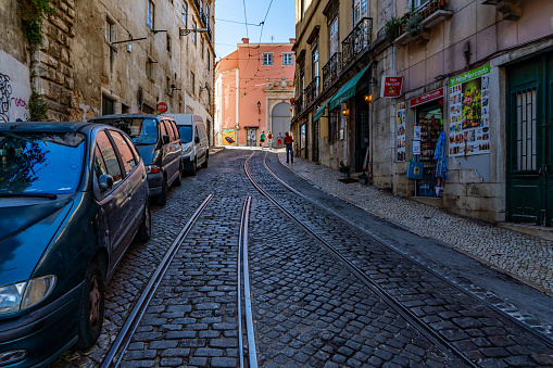 The street view of Calçada de Santo André, Lisbon, Portugal