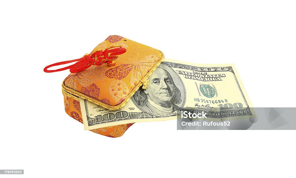Billetes de dólar en un bolso dorado. - Foto de stock de Bolsa - Objeto fabricado libre de derechos