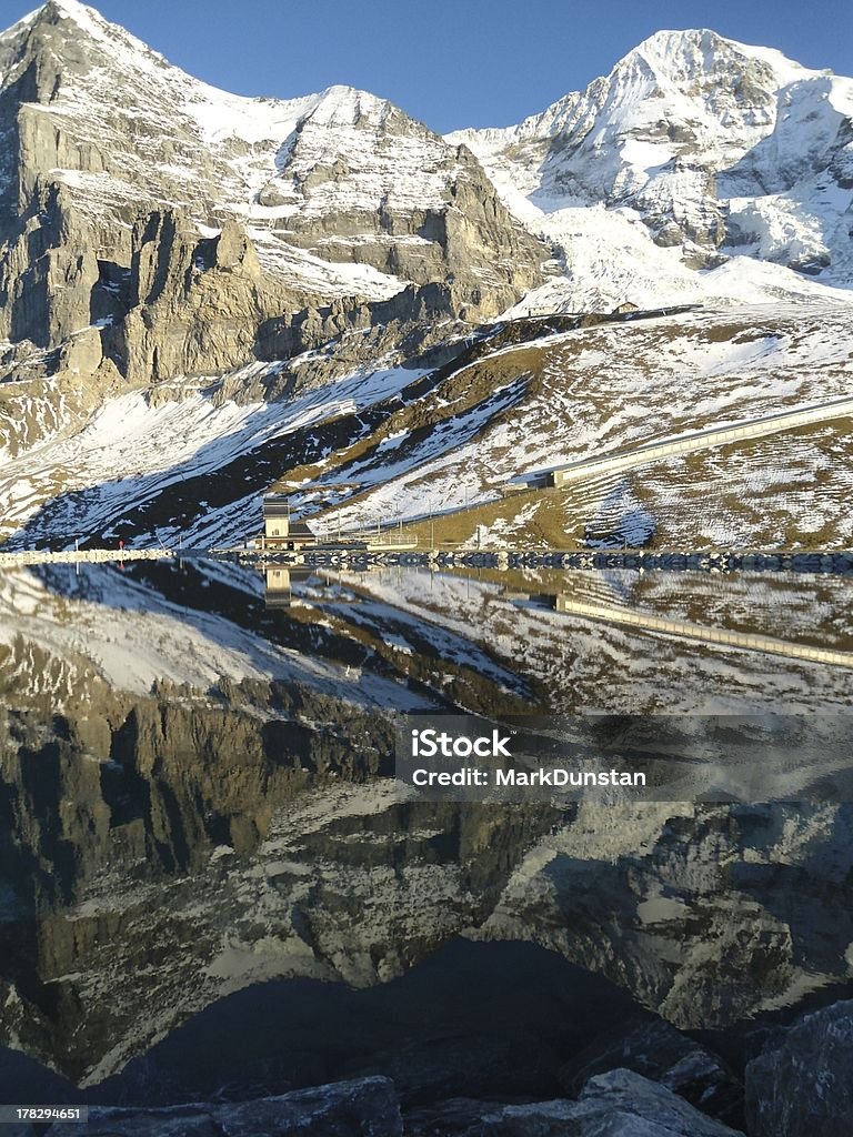 Mountain Reflection Water reflection of some famous Swiss mountains at Kleine Scheidegg in Switzerland. Aster Stock Photo