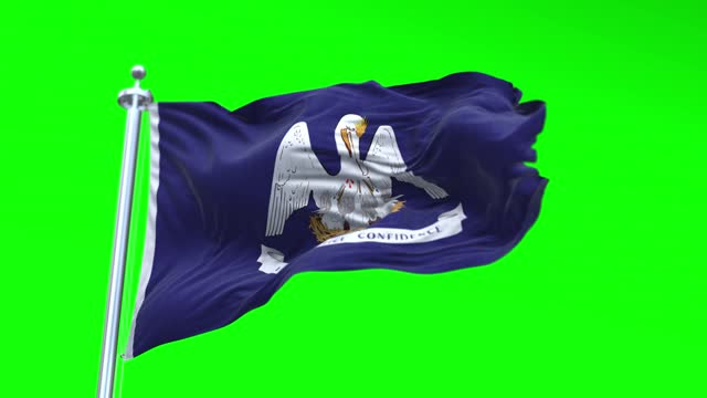 Flag of Louisiana US State waving flag animation isolated on a green background Loopable