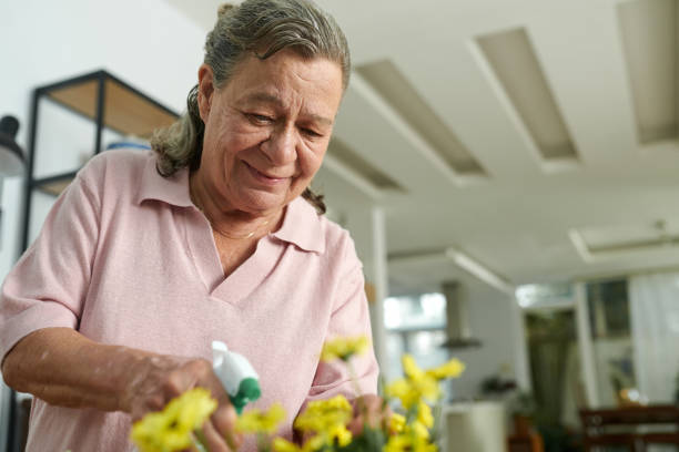 istock Senior Woman Spraying Flowers 1782963803