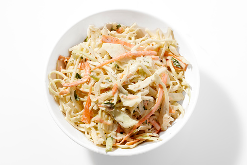 Fresh and Healthy Coleslaw on White Background