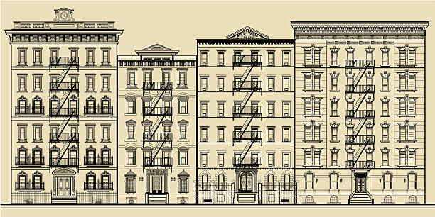 Old building and facades of new york Old building and facades of new york - totally fictitious vector illustration brick illustrations stock illustrations
