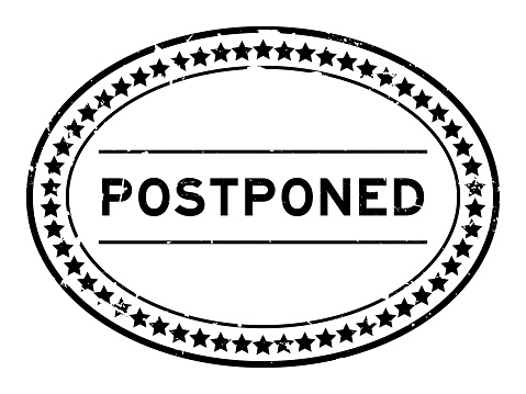 Grunge black postponed word oval rubber seal stamp on white background