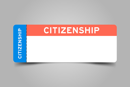 Blue and orange color ticket with word citizenship and white copy space