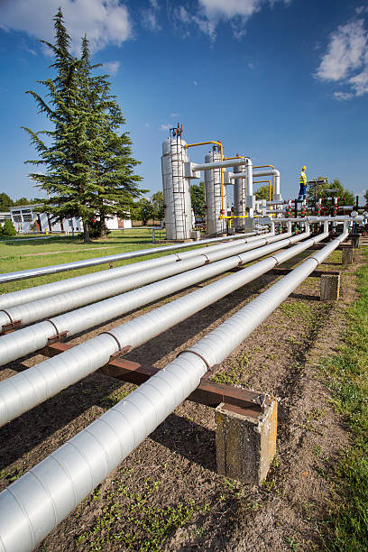 istock Steel pipelines running from a gas refinery 178300466