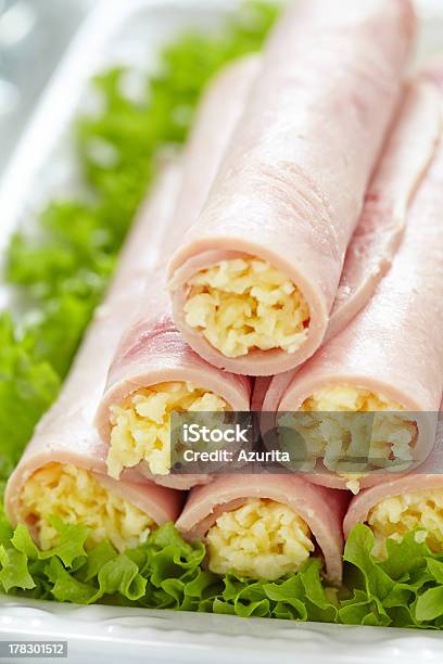 Ham Rolls Stuffed With Cheese And Garlic Stock Photo - Download Image Now - Appetizer, Cheese, Dinner