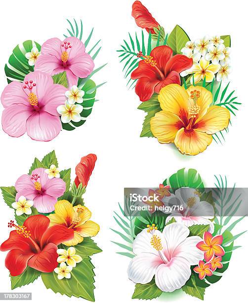 Ilustración de Arreglo De Flores De Hibiscos y más Vectores Libres de Derechos de Flor - Flor, Cultura hawaiana, Hibisco