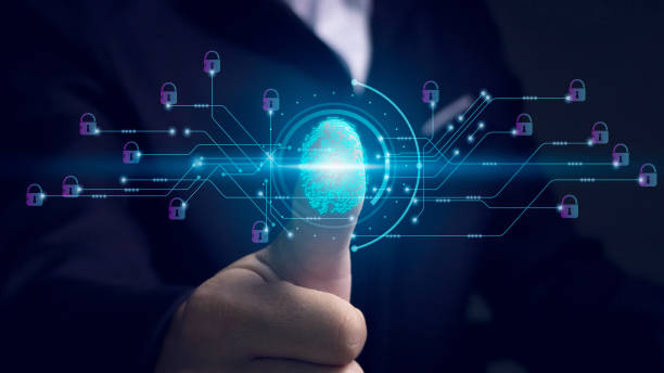 istock Businessman login with fingerprint scanning technology. fingerprint to identify personal, security system concept 1783048698