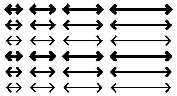 Vector illustration set of monochrome double-headed arrows, double-sided arrows, bidirectional arrows