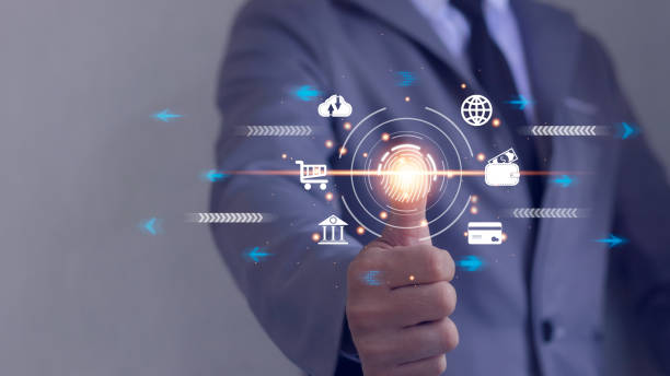 istock Biometric identity fingerprint scanner for personal financial access. Surveillance and security scanning of digital cyber applications 1783050843