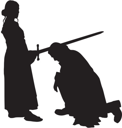 Woman knighting a man silhouette