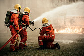 Firefighters team working