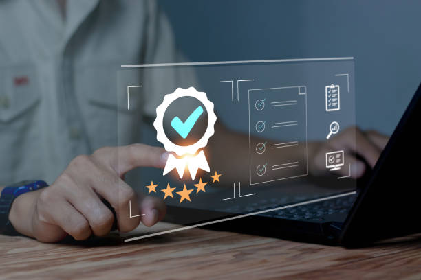 istock Businessman using laptop checklist rate customer satisfaction on digital document Customer Satisfaction Guarantee Popular ISO Certificated Document Management System 1783070914