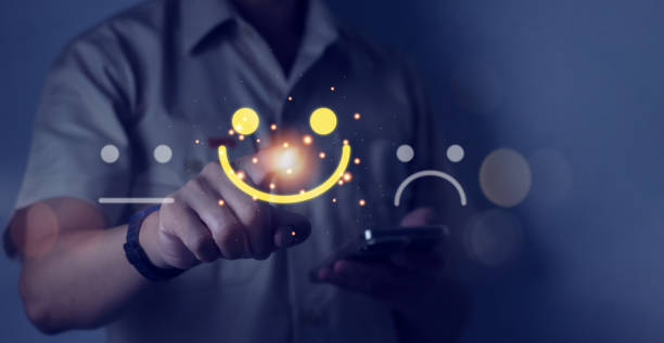 istock Businessman pressing smiley face emoticon on virtual touch screen Best positive rating quality inspection user satisfaction Customer Service Assessment 1783074194