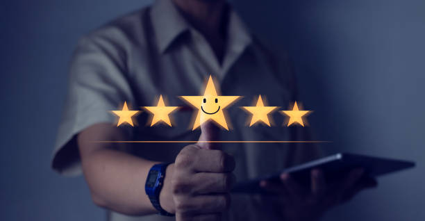 istock Businessman pressing smiley face emoticon on virtual touch screen Best positive rating quality inspection user satisfaction Customer Service Assessment 1783074781