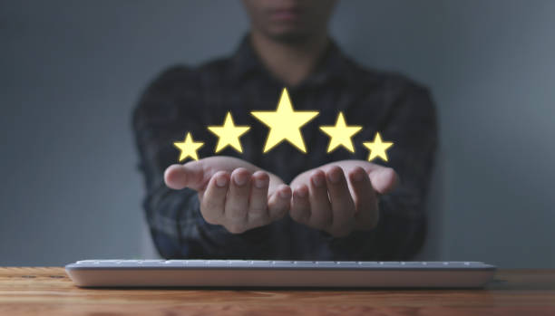 istock Customer evaluation Men gave positive reviews for customer satisfaction surveys, rated five stars, service scores, satisfaction concepts. 1783079715