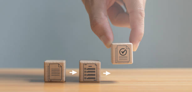 istock Documents screen printed on wooden blocks for preparing documents for review and approval. 1783081755