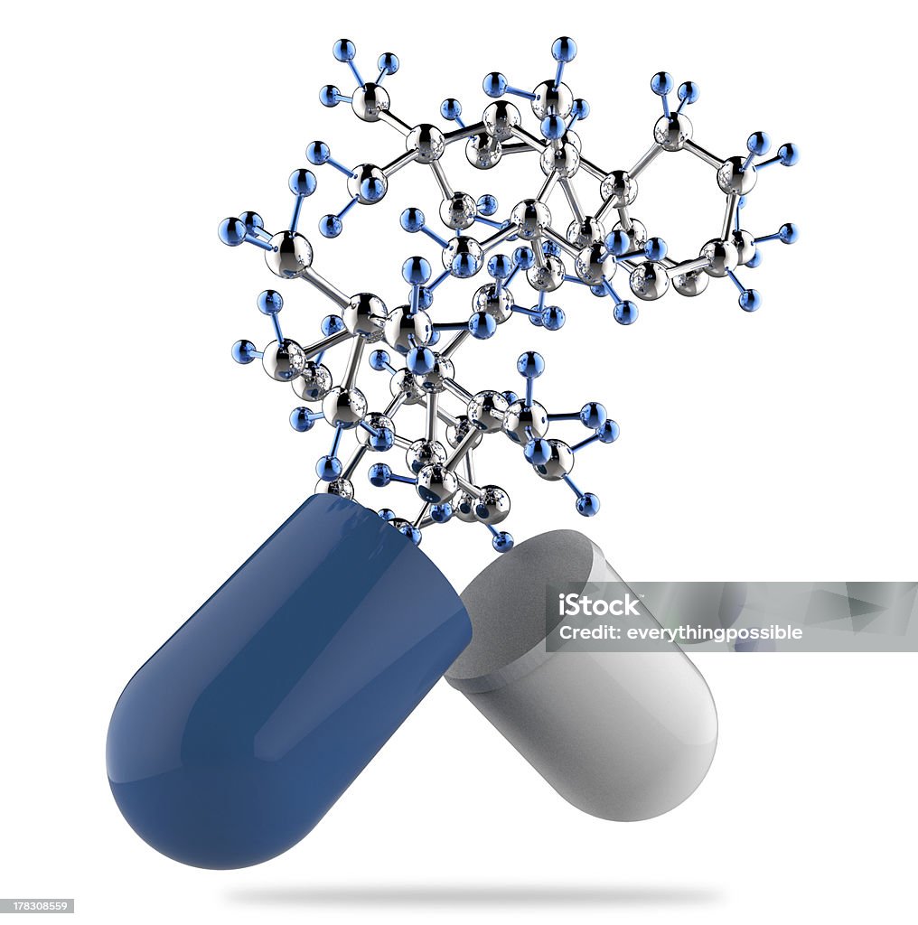 Stethoscope in hand with capsule pill and molecule Stethoscope in hand with capsule pill and molecule as medical concept Stethoscope Stock Photo