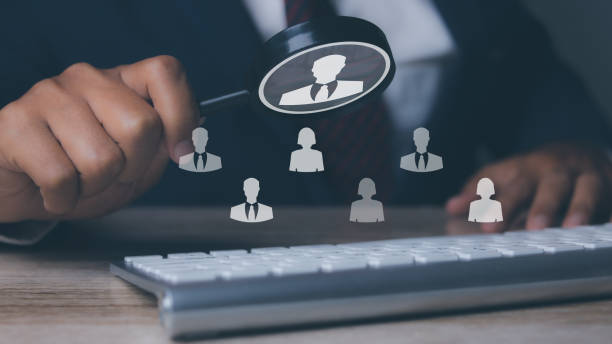 istock Human resources, CRM, Businessman looking employee represented by icon. 1783145037
