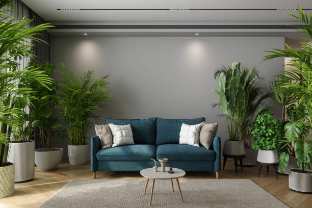 istock Modern Living Room Interior With Green Plants, Sofa And Coffee Table 1783195593