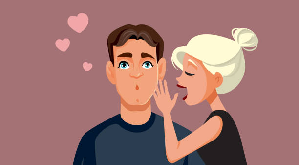 ilustrações de stock, clip art, desenhos animados e ícones de woman making indecent proposals whispering to her man vector cartoon - infidelity sensuality couple men