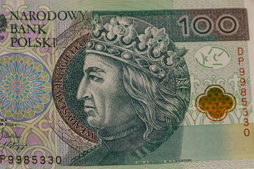 Macro shot of one hundred polish zloty banknote