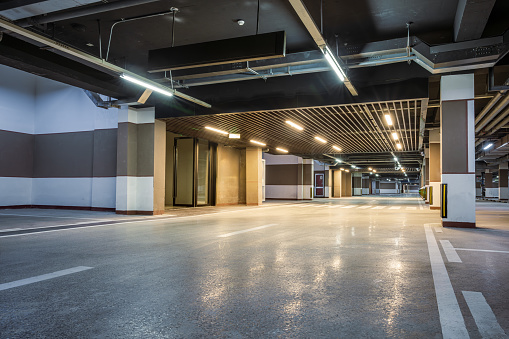 Empty underground parking lot landscape in the city