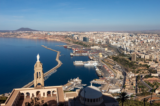 Panoramic view of Oran, Algeria, with the Santa Cruz chapel in the foreground.