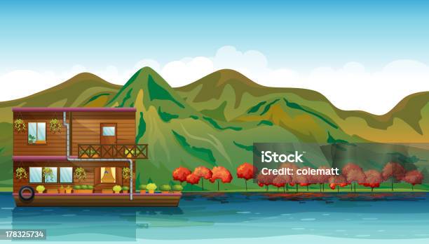 Fluss Und Boot House Stock Vektor Art und mehr Bilder von Bootshaus - Bootshaus, Hausboot, Anhöhe