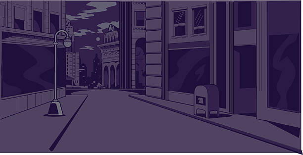 Night time generic city street scene for comics and animation