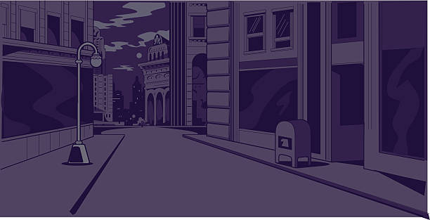 Comics Night City Street Scene vector art illustration