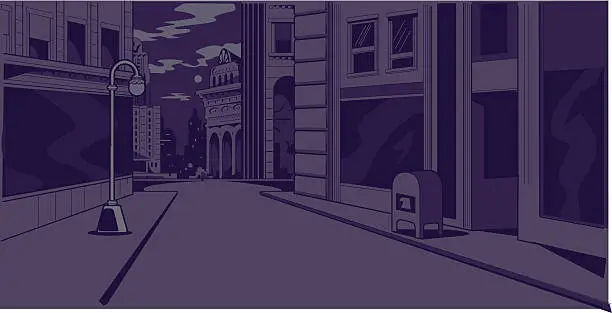 Vector illustration of Comics Night City Street Scene