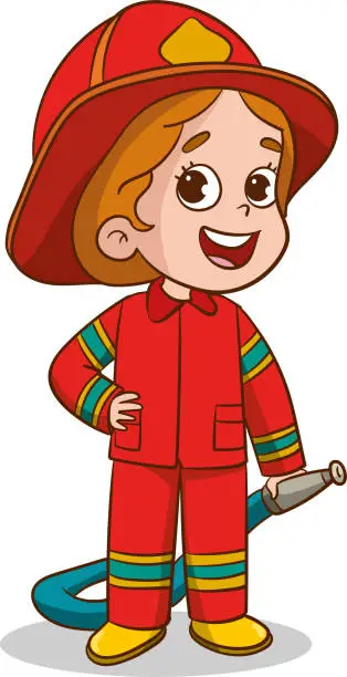 Vector illustration of Illustration of a Little Firefighter Girl Wearing a Fire Suit