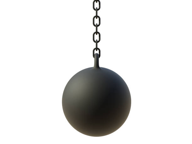 Wrecking ball and chain isolated on white transparent background