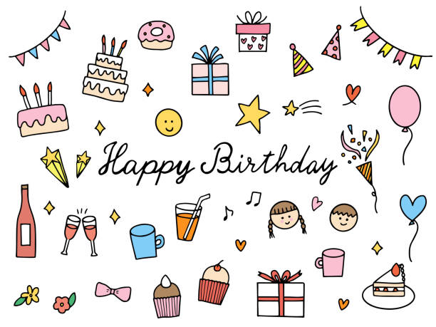 ilustrações de stock, clip art, desenhos animados e ícones de happy birthday, set of birthday icons - cupcake birthday birthday cake first place